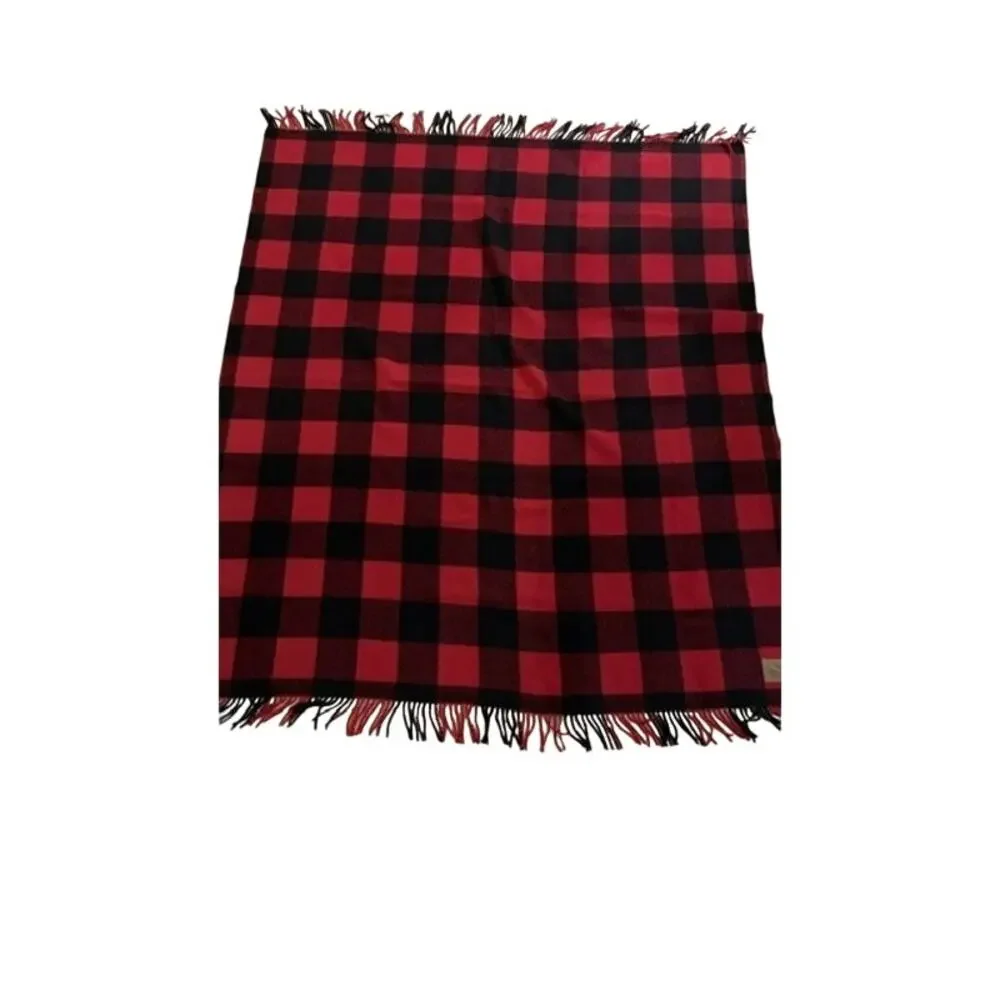 Pendleton Wool Blanket Red Black Buffalo Plaid Fringe Throw Cabin Lodge New